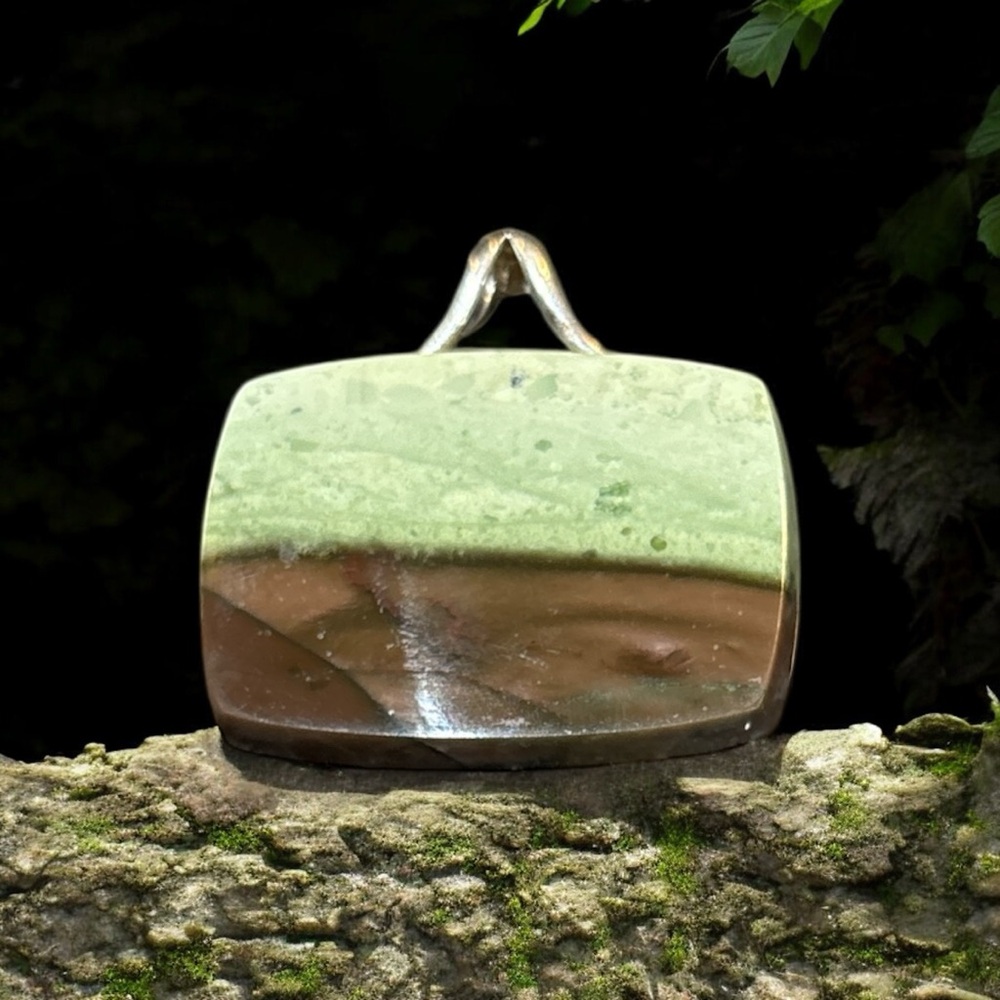 Silver Prehnite Semi-Precious Gem Stone/Green & Brown Pendant for Necklace.Love💚